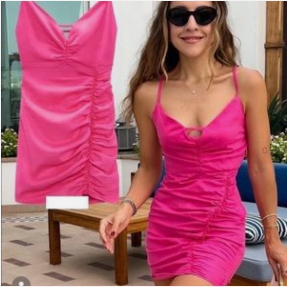 Zara Pink Draped Beaded Linen Blend Dress - Picture 9 of 10